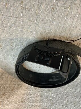 MCM Matte Black Men's Logo Buckle Belt